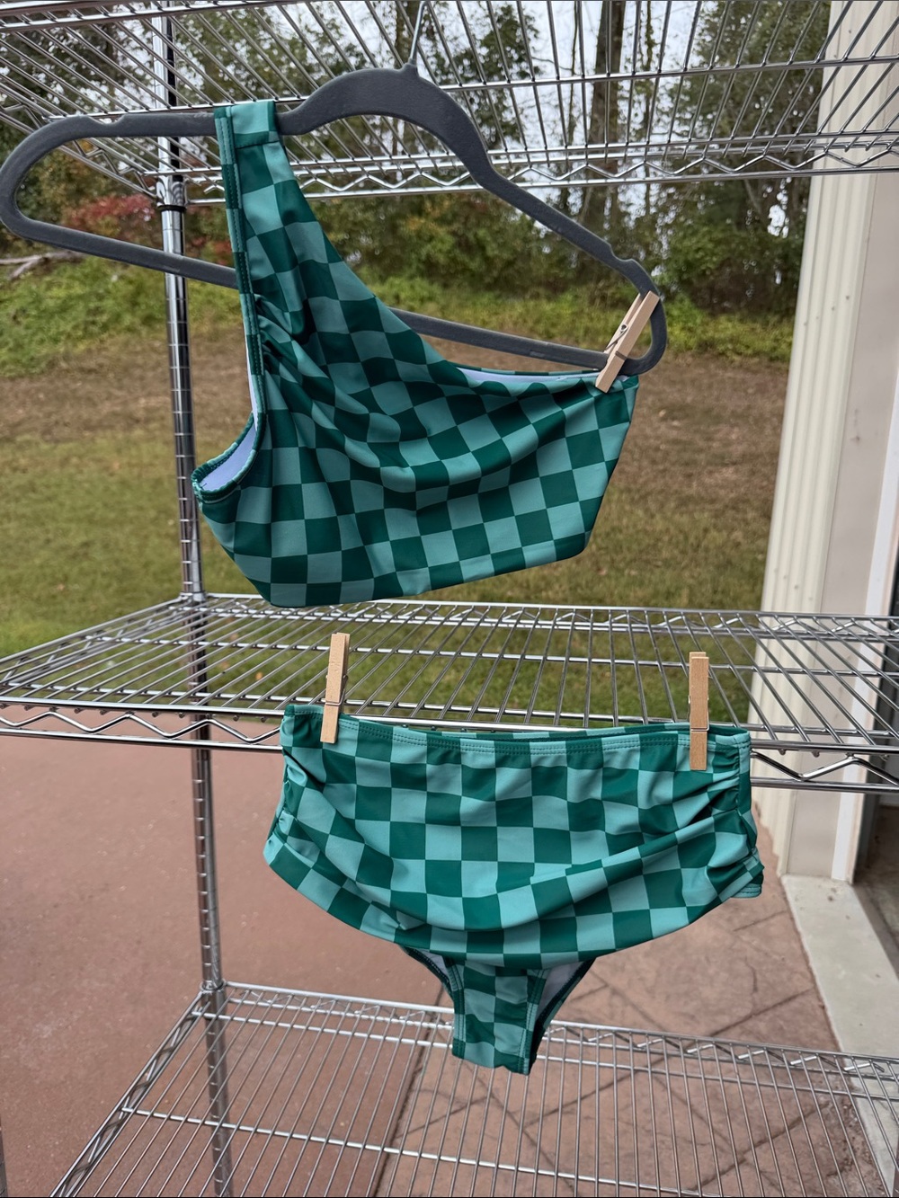 Green Checkerboard Kids Bikini Bottoms